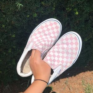 Pink & White Checkered Slip On Vans